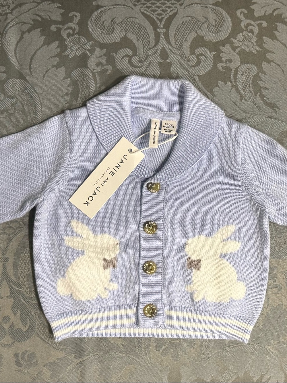 Janie and Jack Light Blue Bunny Knit Cardigan